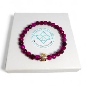 6 mm Pink Tiger Eye Apple gold plated charm bracelet